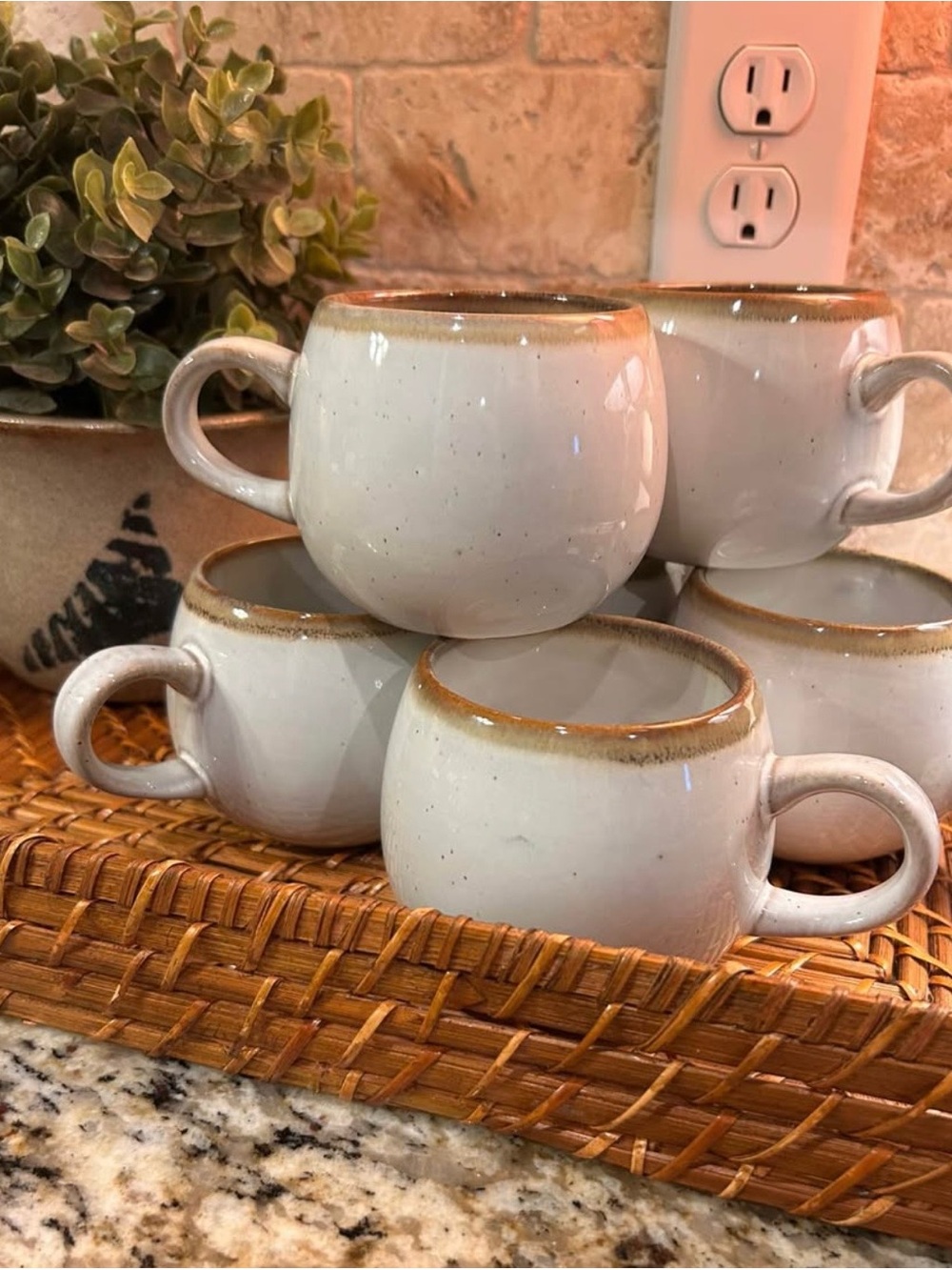 Hearth & Hand Mugs Cream with Brown Rim - Set of 6